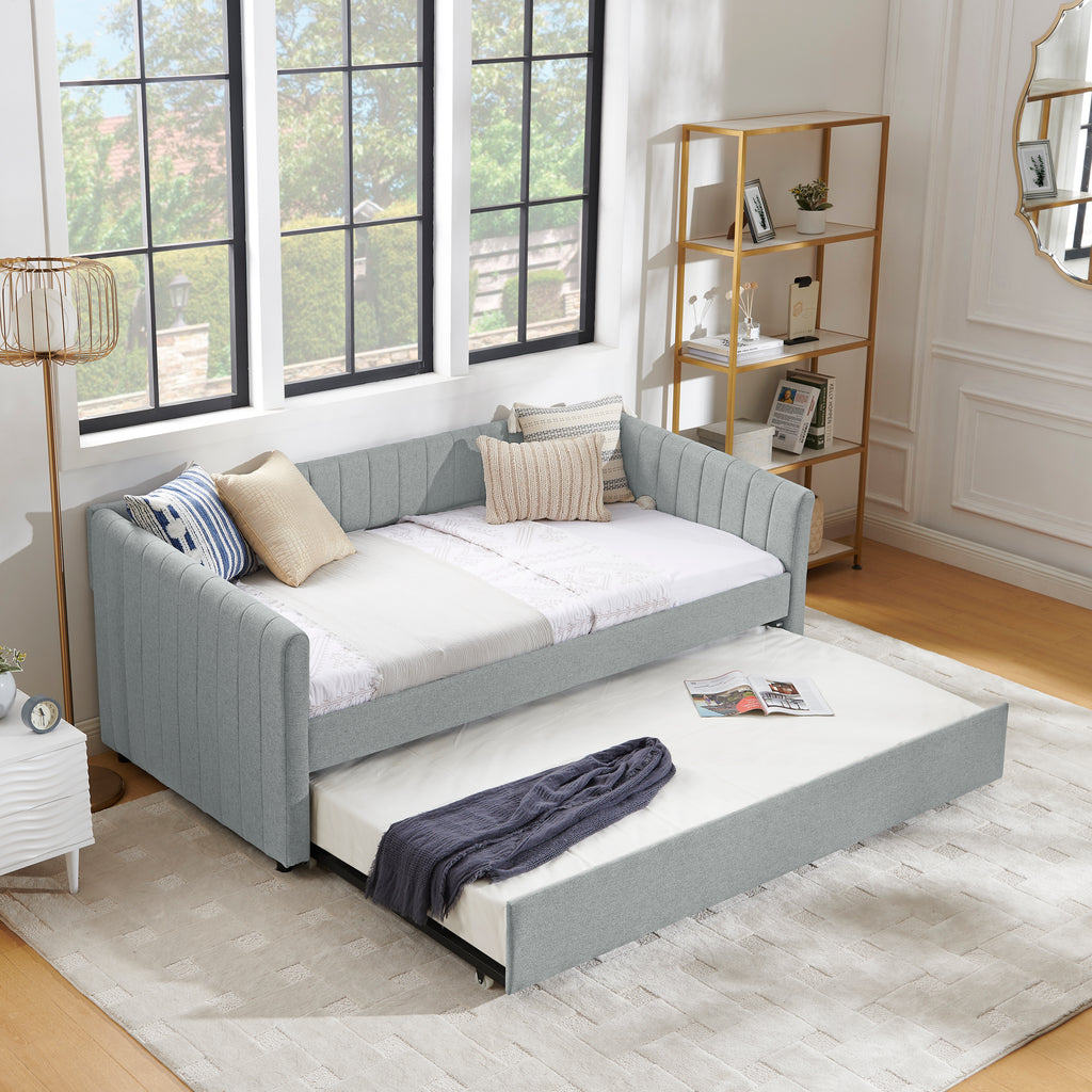 Twin Size Daybed with Trundle Upholstered Sofa Bed