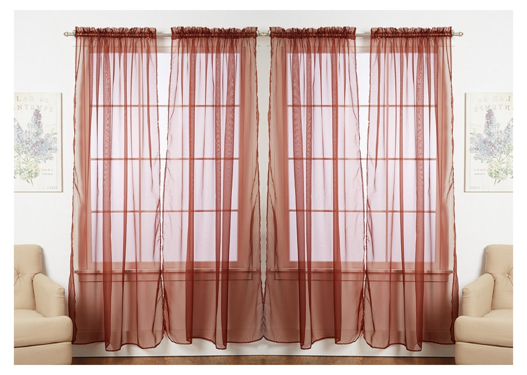 J&V TEXTILES 4-Pack Value: Solid Sheer Window Curtain Panels