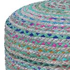 Margo 20 Inch Wide Round Pouf in Multi-Green Handwoven Jute and Cotton