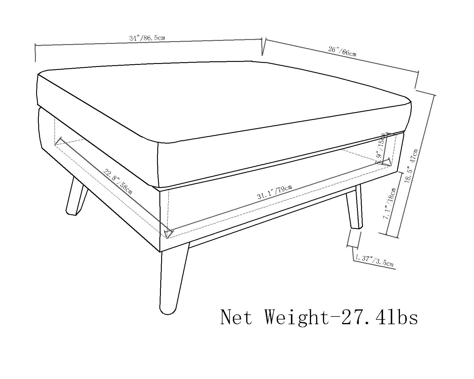 Owen 34 Inch Wide Coffee Table Storage Ottoman