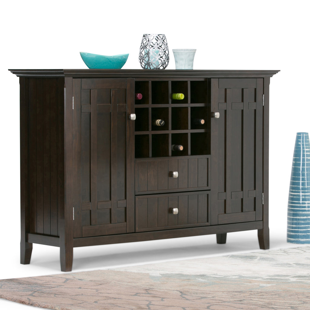 Bedford 54 Inch Wide Solid Wood Sideboard Buffet and Wine Rack