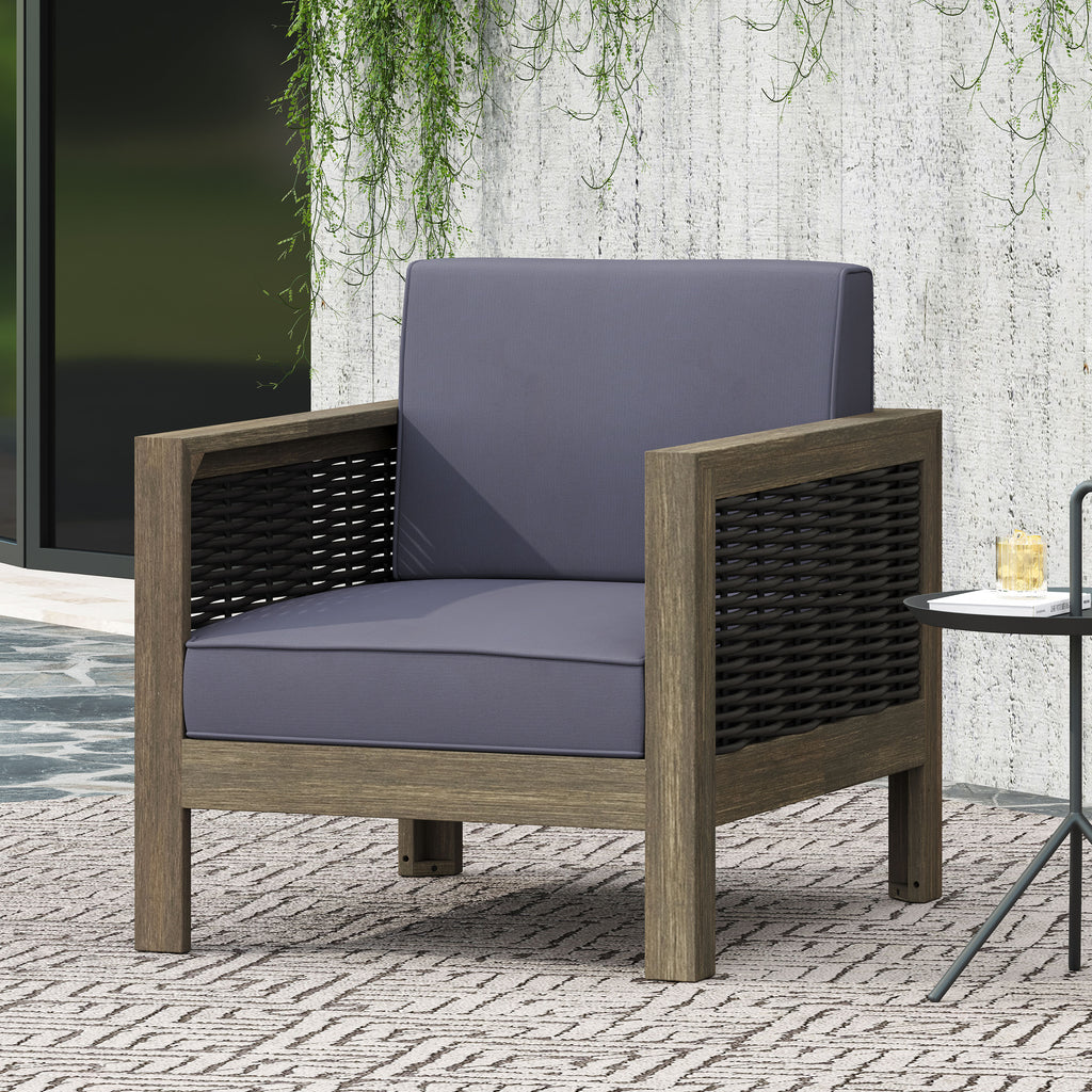 Outdoor Acacia Wood Club Chair with Wicker Accents