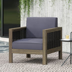 Outdoor Acacia Wood Club Chair with Wicker Accents