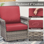 2 Piece Swivel Rocker Patio Chairs Set with 5-Inch Armrest and Thick Cushion, Gray/Red