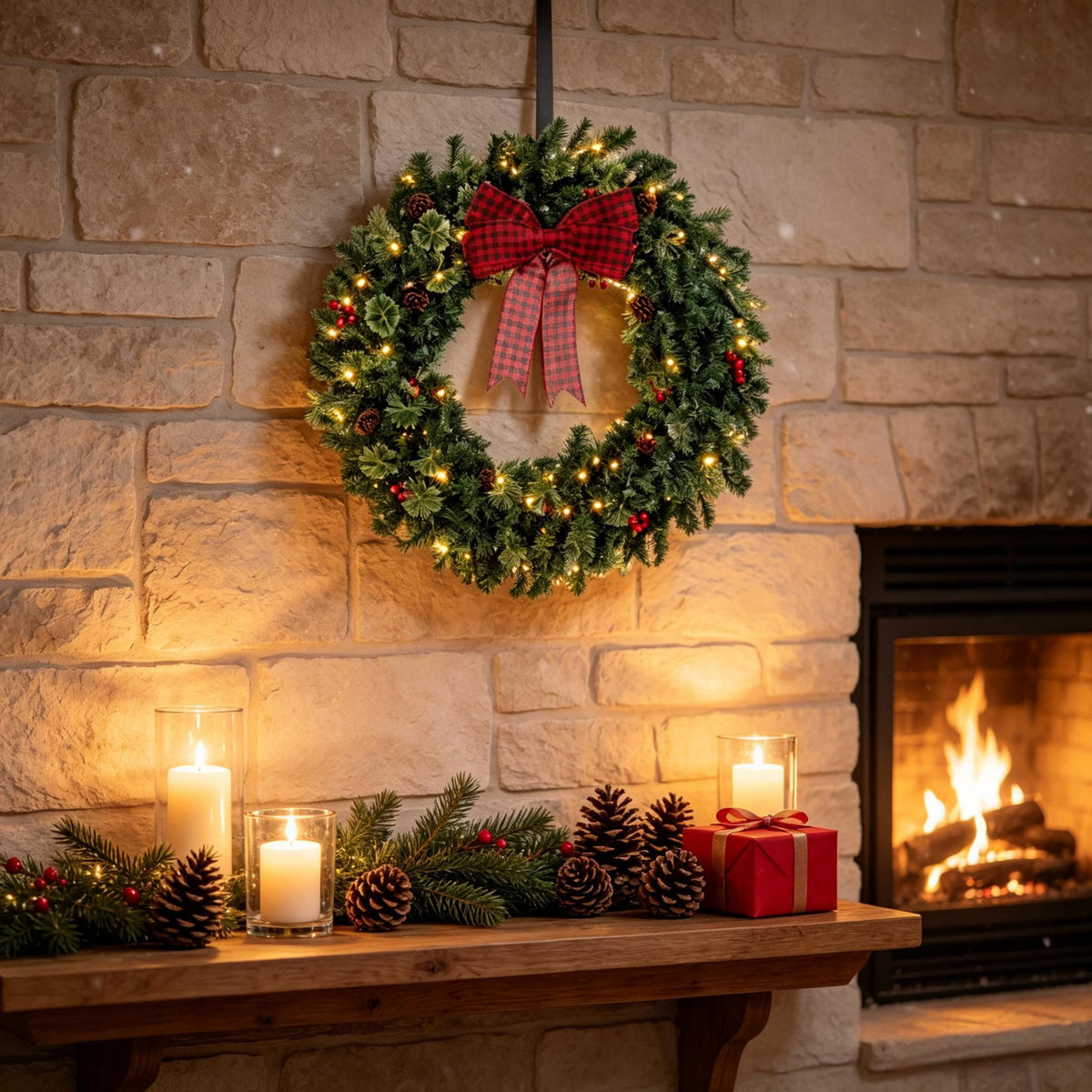 36 Inch Prelit Crestwood Spruce Christmas Wreath with Bow