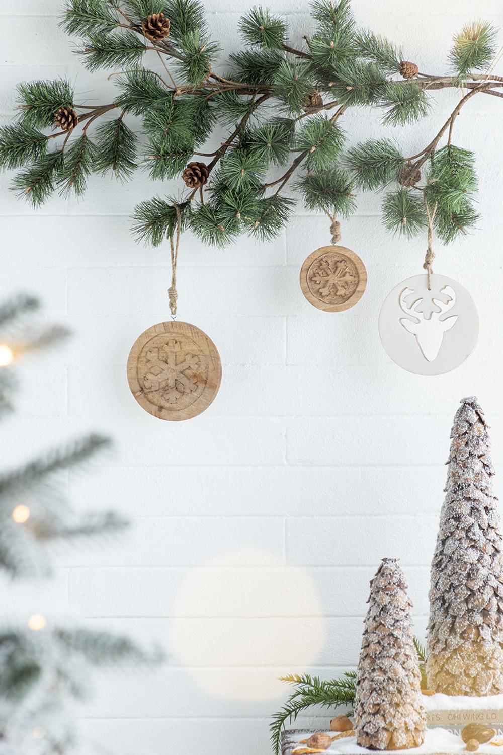 6" x 6" Wooden Hanging Circle with Snowflake Cut - Set of 12