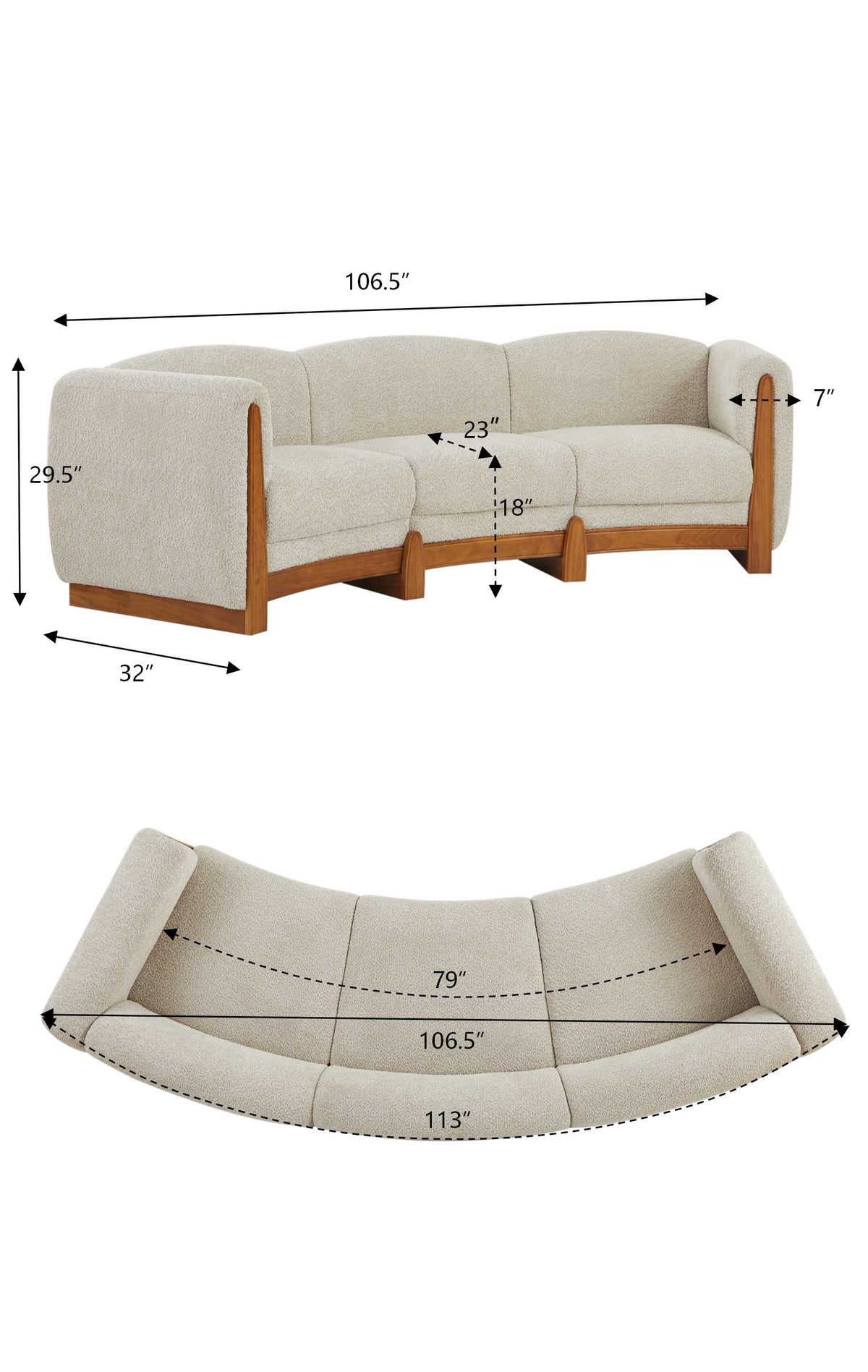 Elegant Curved Boucle Sofa with Solid Wood Frame