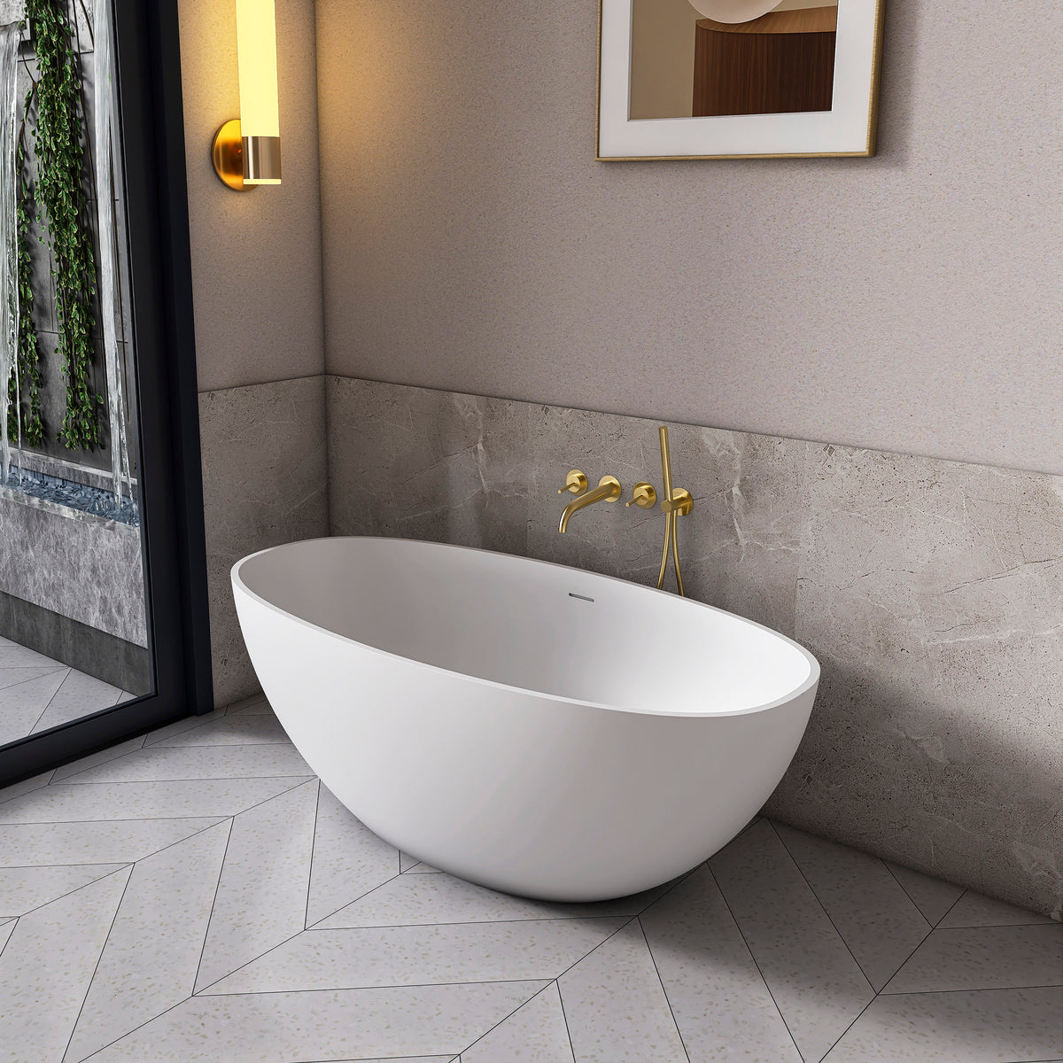 61 Inch Solid Surface Freestanding Bathroom Bathtub