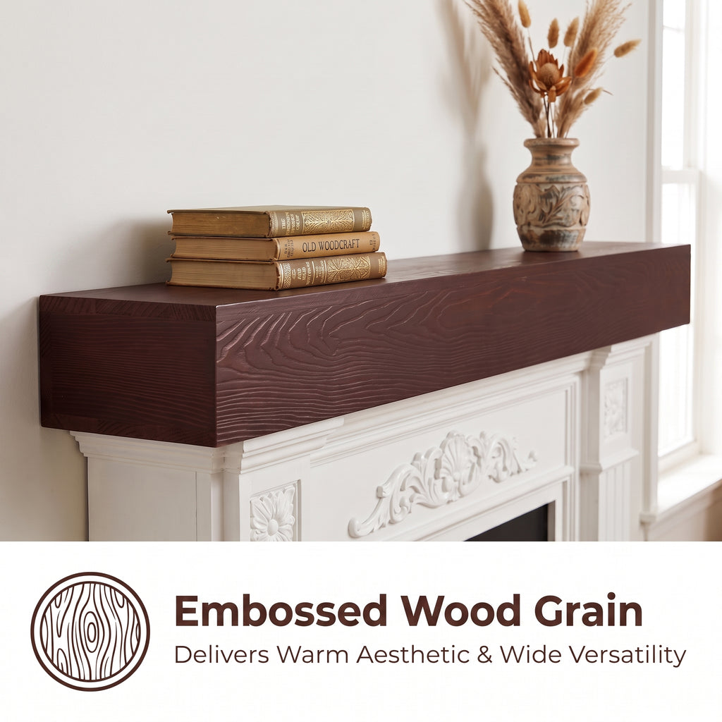 60-Inch Fireplace Mantel Floating Shelf, Solid Pine Wood, Dark Walnut