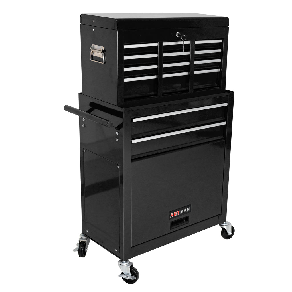 High Capacity Rolling Tool Chest with Wheels and Drawers, 8-Drawer Tool Storage Cabinet--BLACK