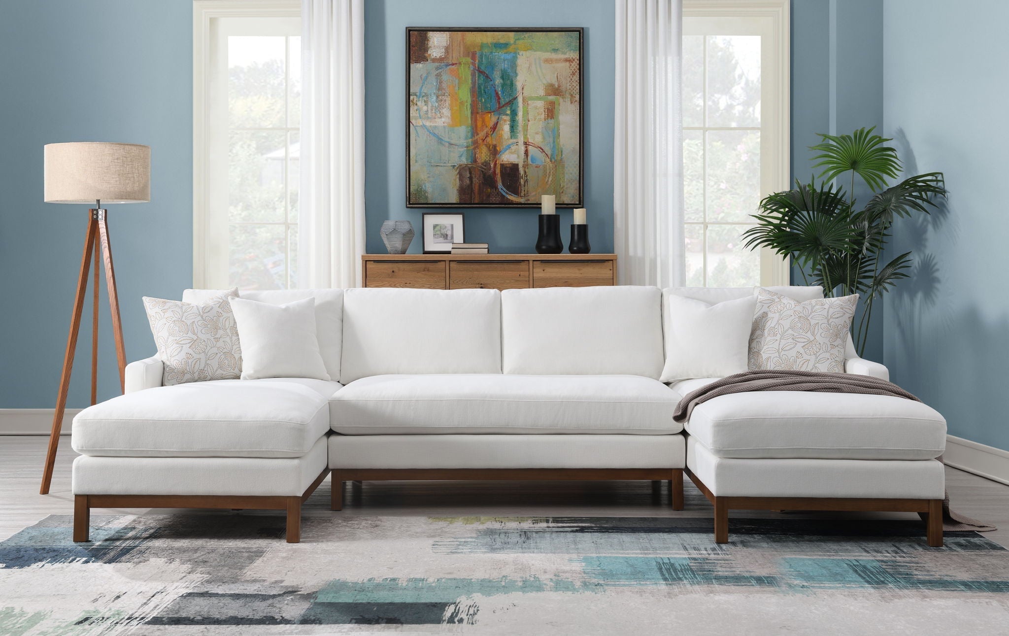 Valiant Chenille Sectional Sofa With 4 Pillows - Ivory