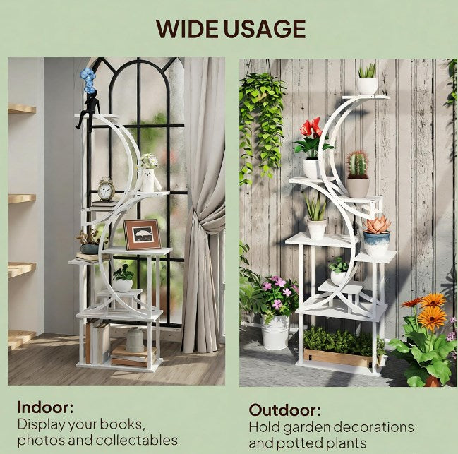 White S-Shaped Plant Stand - 8 Tier Plant Shelf