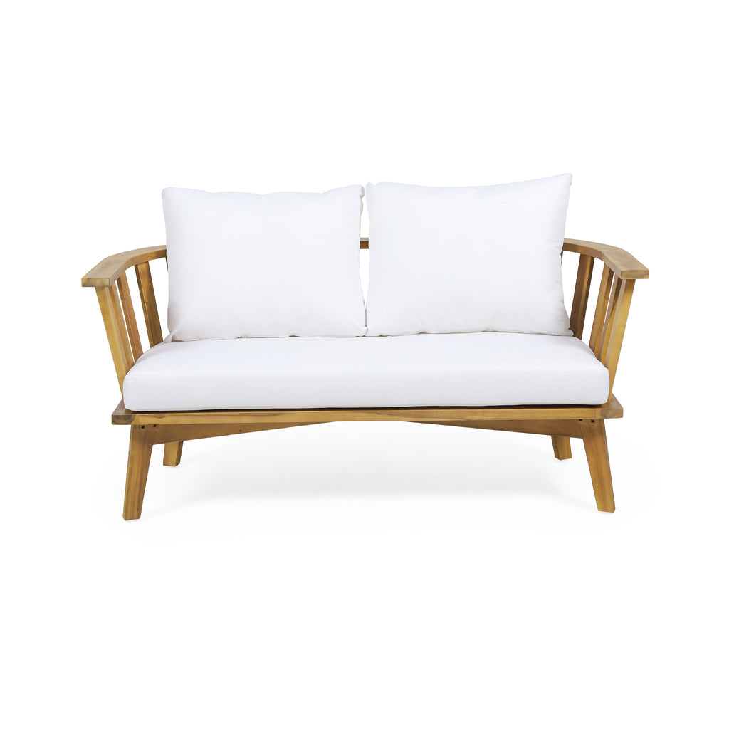 Outdoor Wooden Loveseat with Cushions - White/Teak