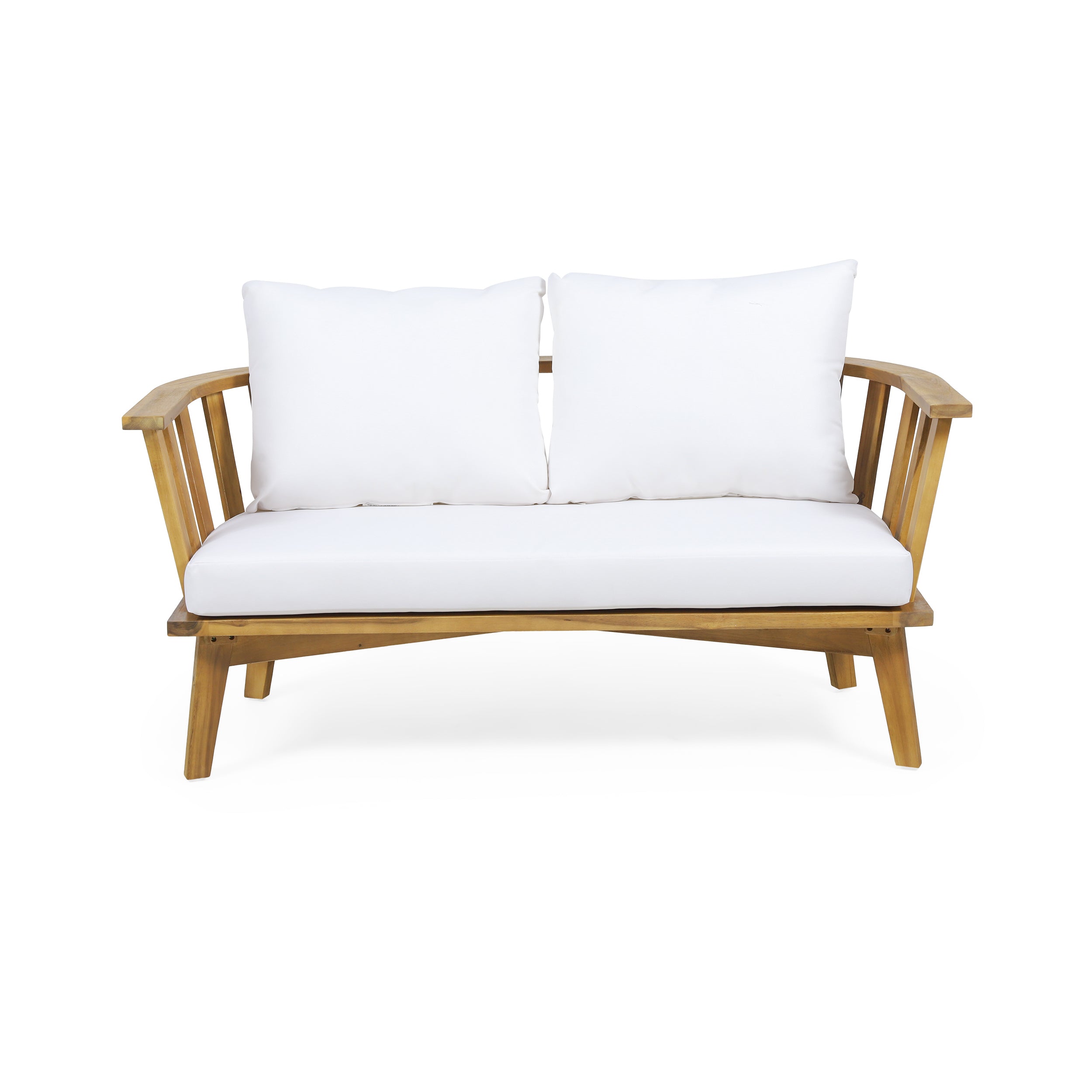 Outdoor Wooden Loveseat with Cushions - White/Teak