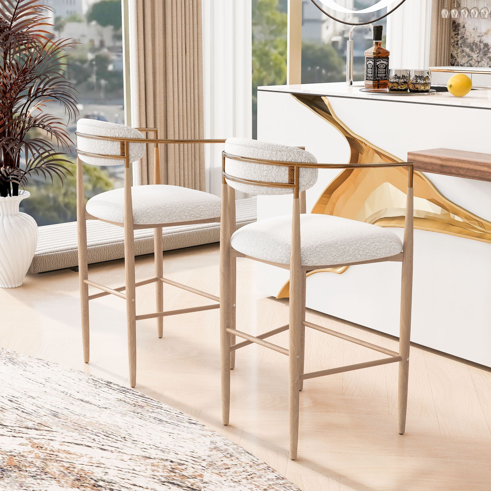 Upholstered Barstools With Back For Kitchen (Set of 2)