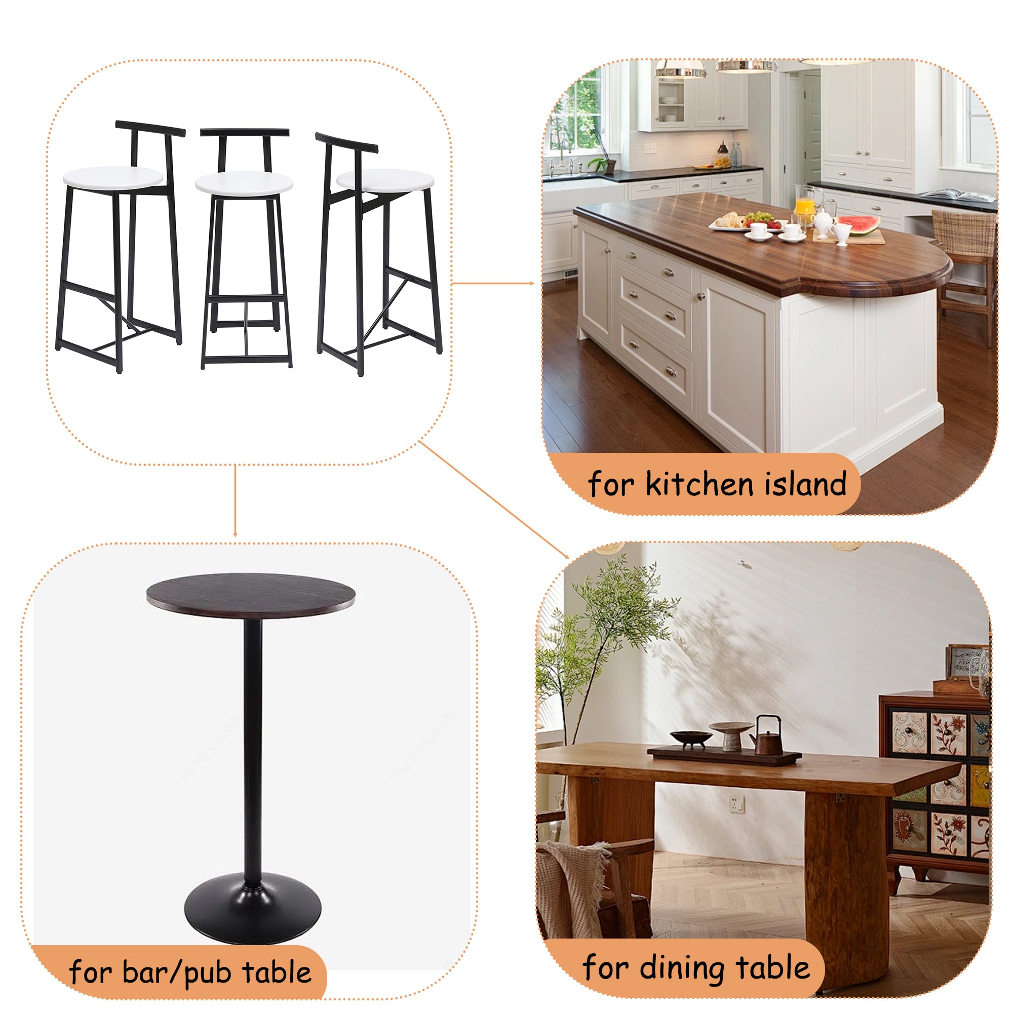 Bar Stools Kitchen Island Bar Chairs Set of 3