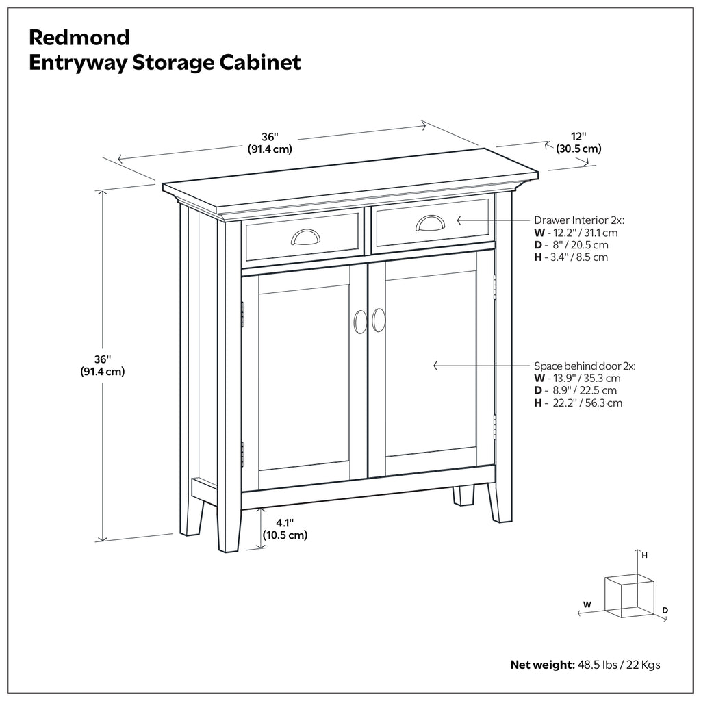 Redmond 36 Inch Wide Solid Wood Entryway Storage Cabinet in Rustic