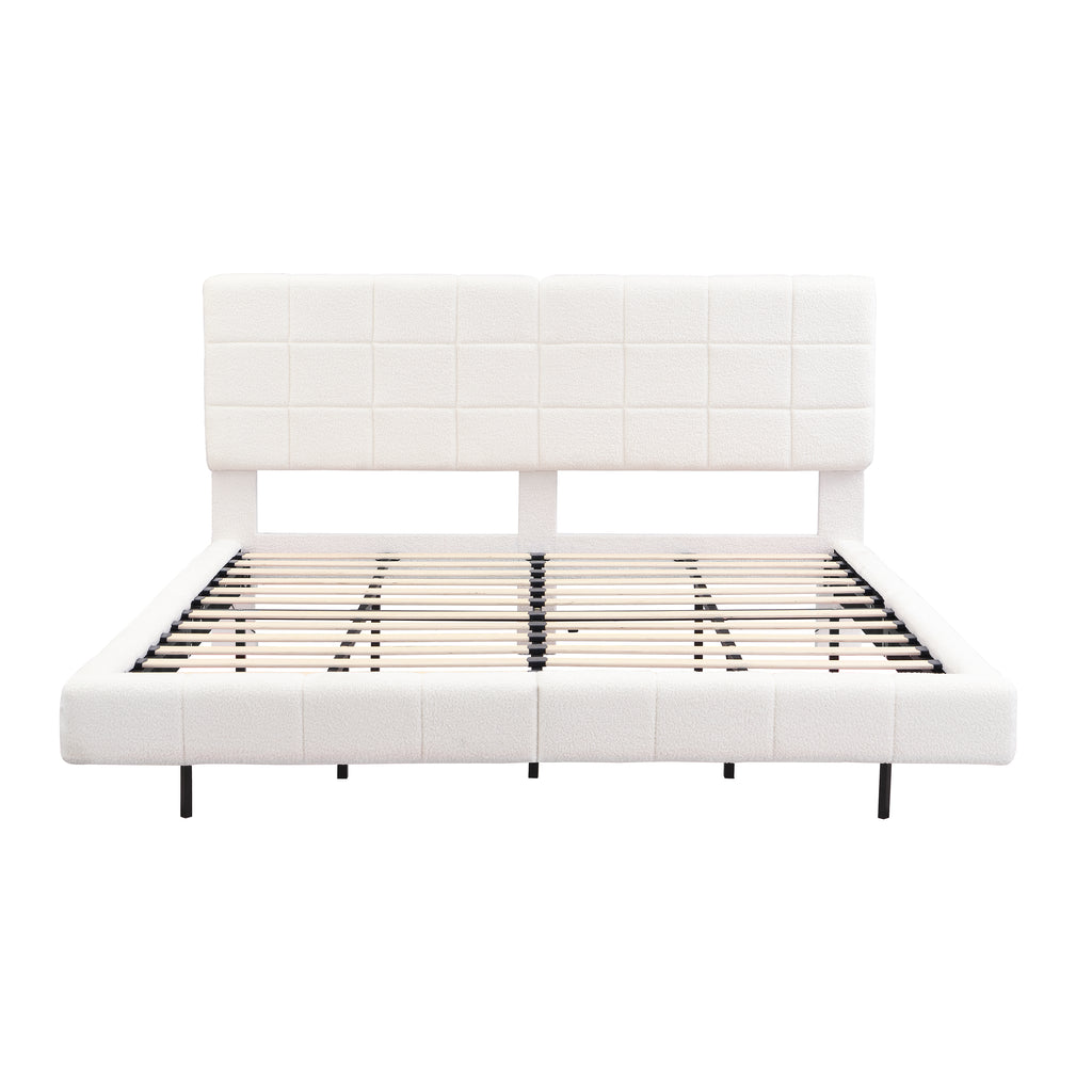 White Boucle Floating Bed with Light, King