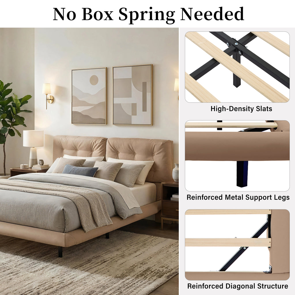Queen Size Upholstered Floating Bed Frame with LED Lights