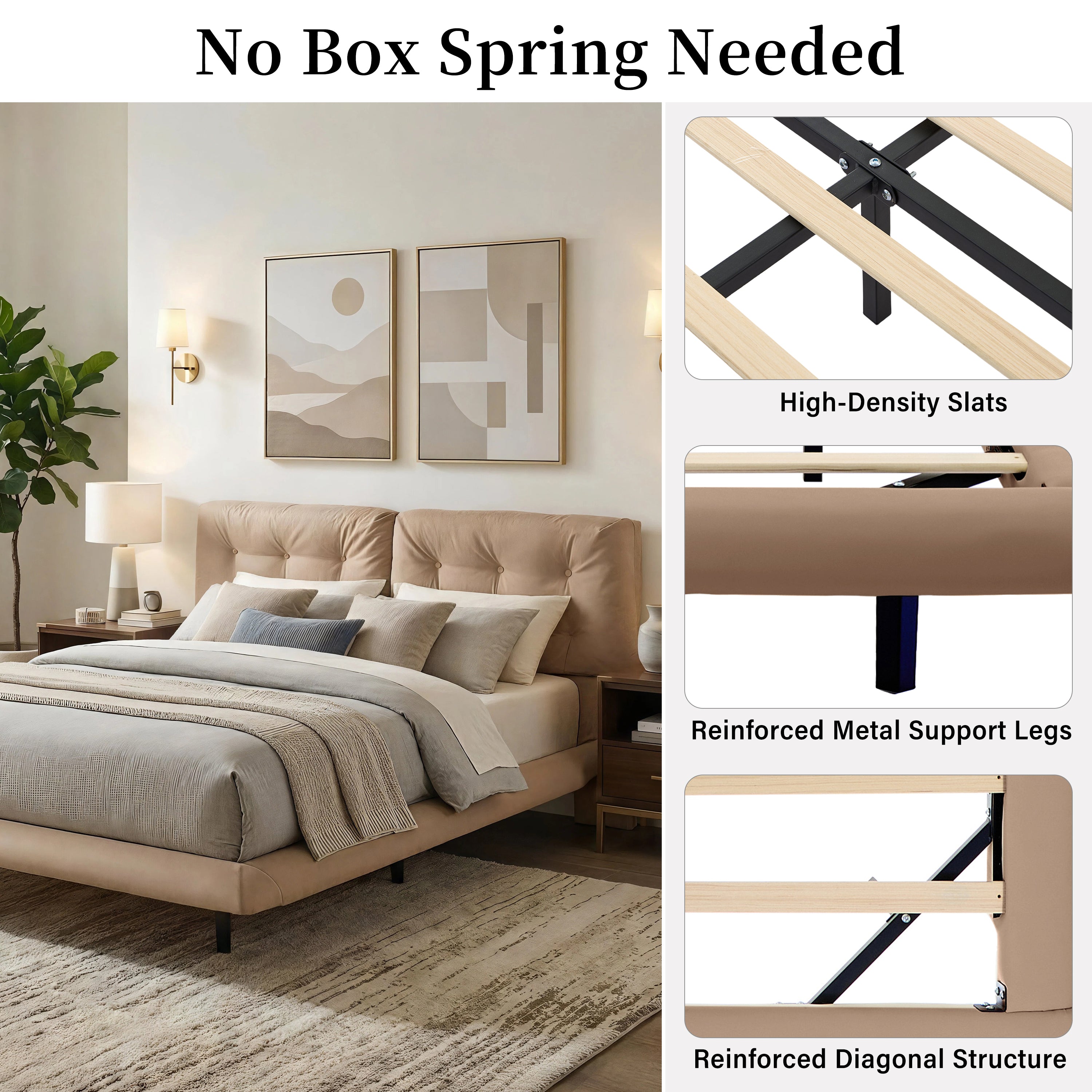 Queen Size Upholstered Floating Bed Frame with LED Lights