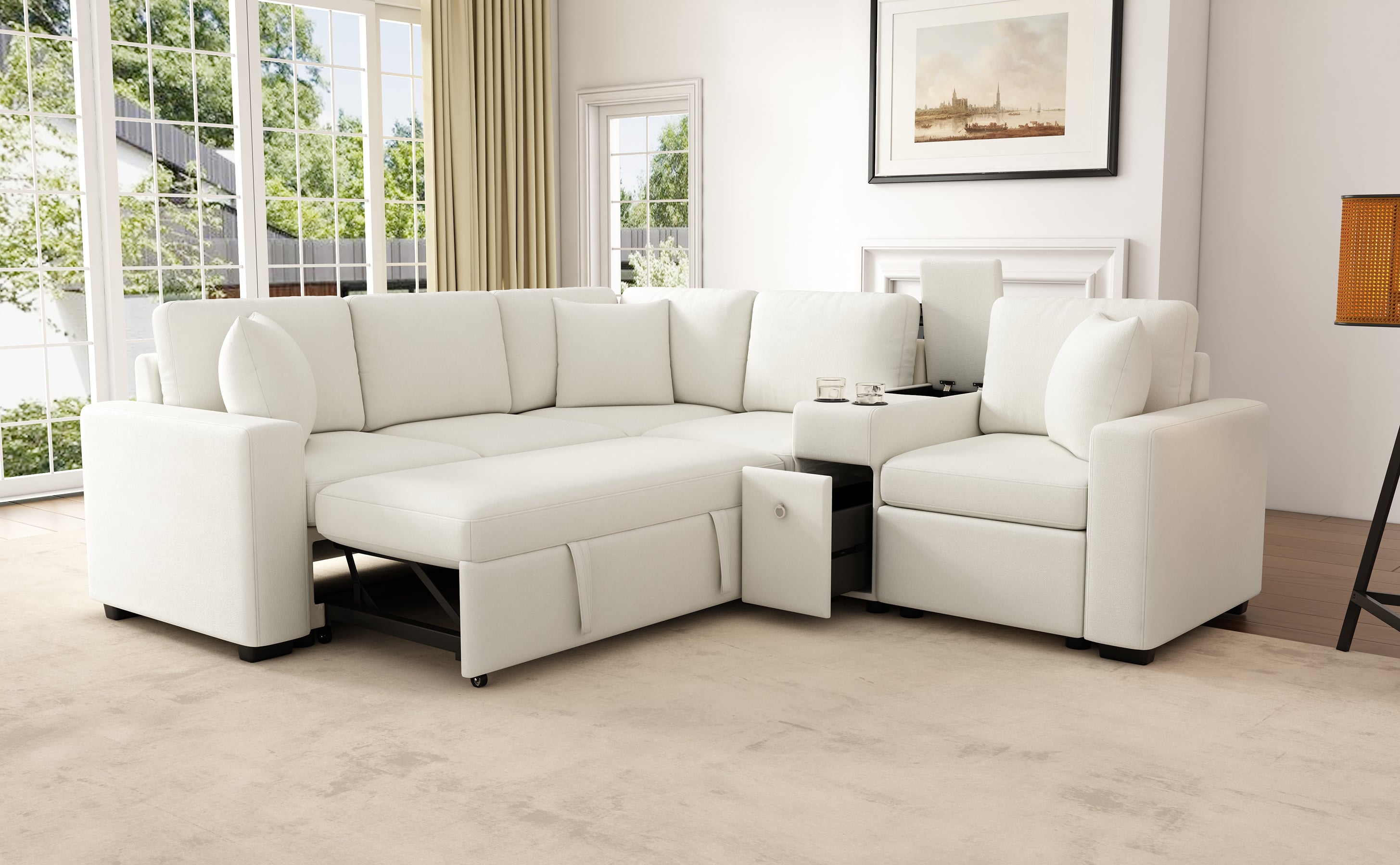 120.5" L-Shaped Convertible Sofa Bed