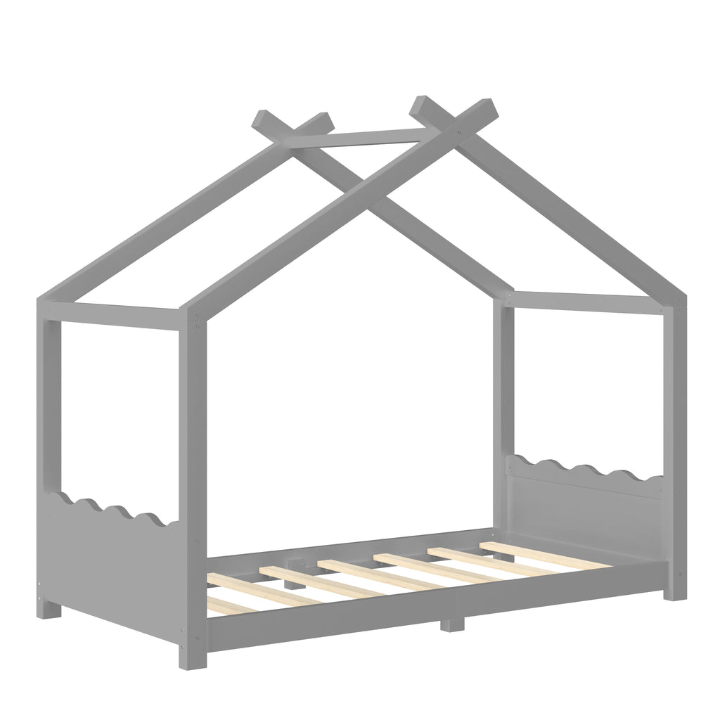 Twin House Floor Bed with Support Slats