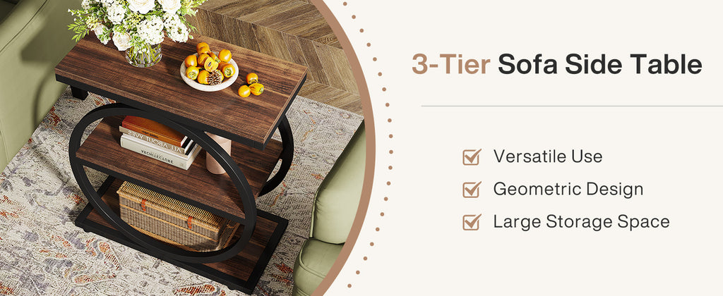 End Table Set of 2 with 3 Storage Shelves