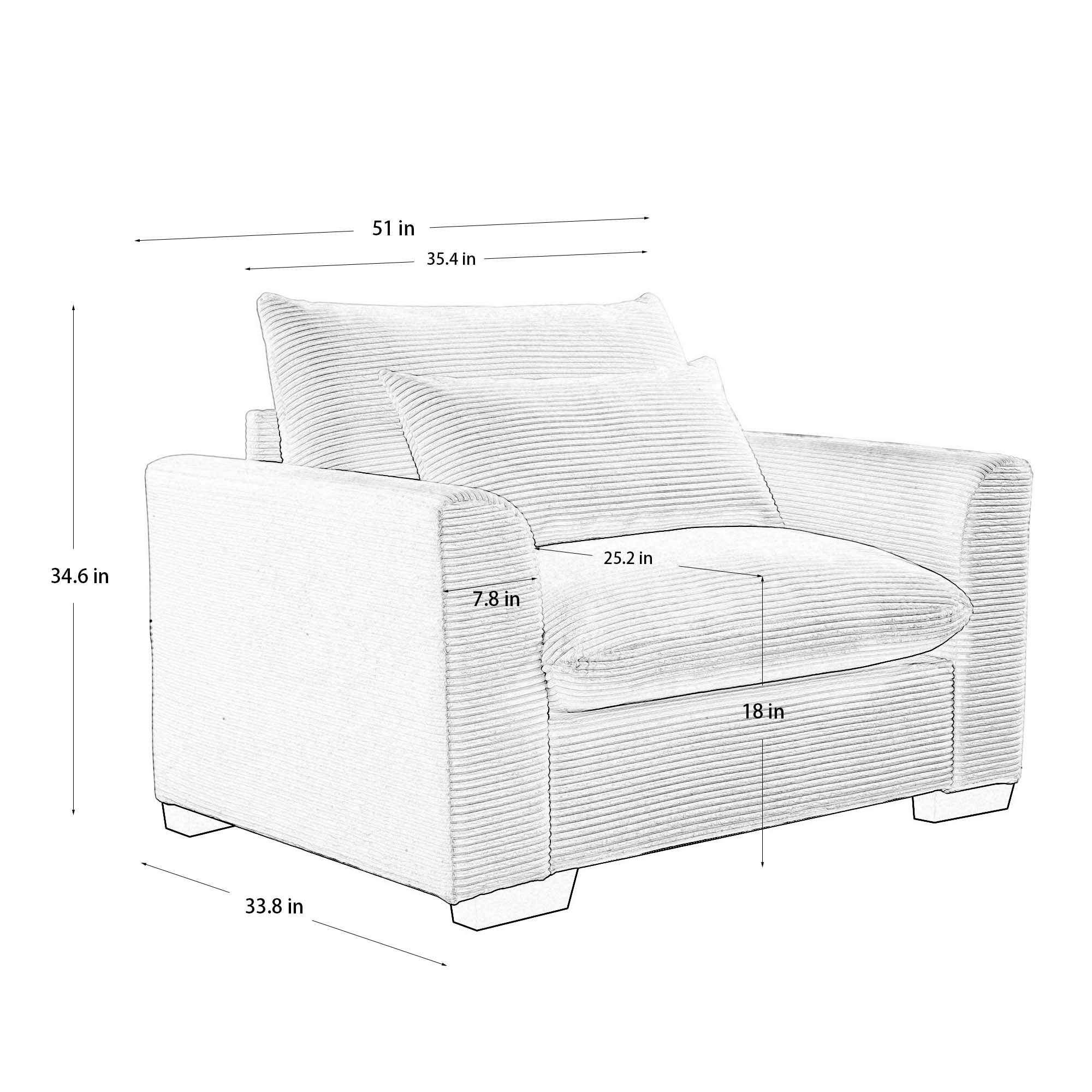 Beige Corduroy Deep Seat Accent Chair