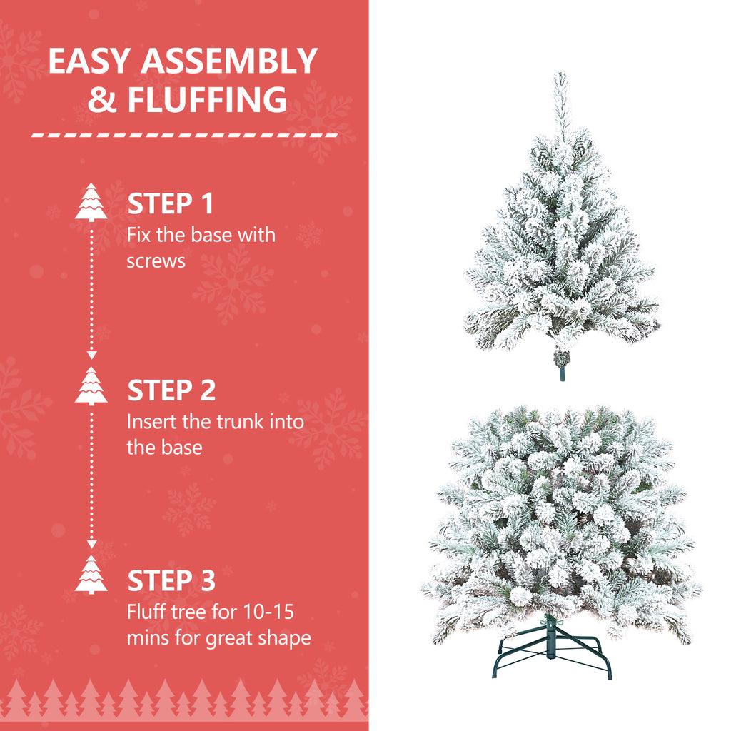 7FT Flocked Christmas Tree with Pine Cones