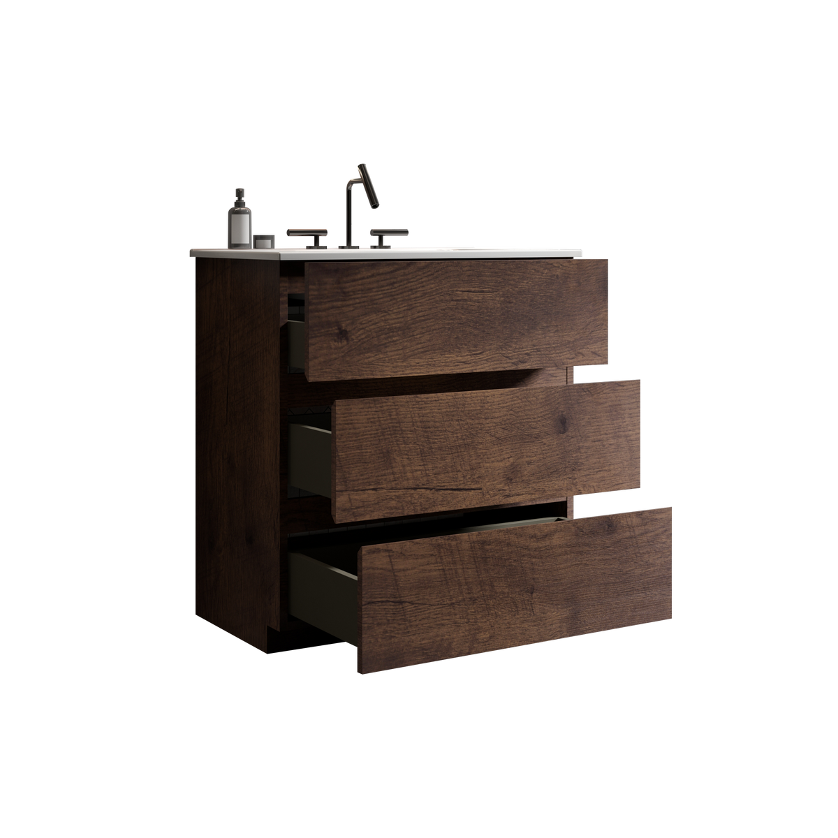 TIA 30" Walnut Bathroom Vanity with Ceramic Sink, 3 Faucet Holes