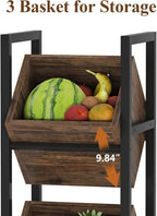 15" 3-Tier Industrial Basket Stand with Angled Baskets