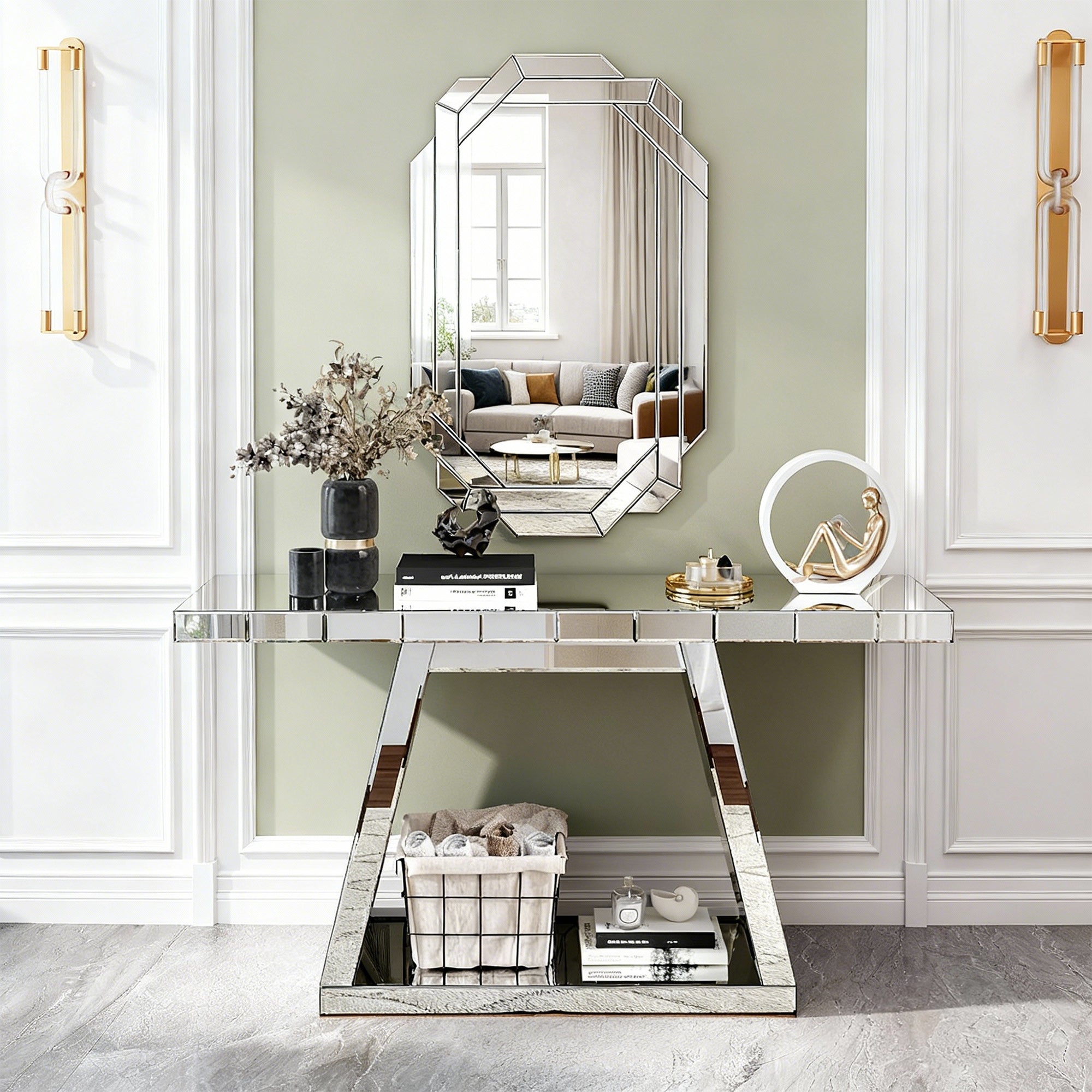 55.9" Modern Luxe Full-Body Mirror Entryway Table