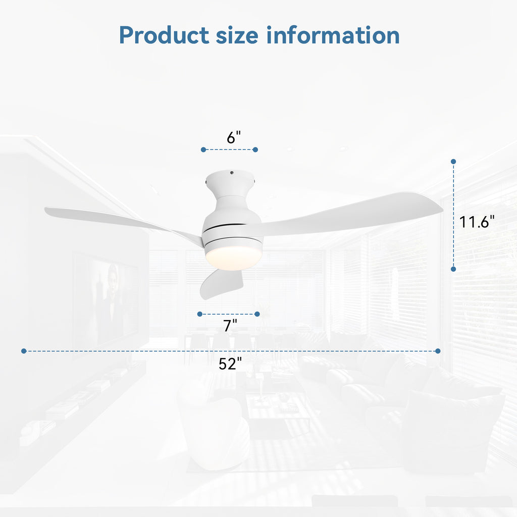 52" Low Profile Ceiling Fan with Lights, Quiet Reversible DC Motor