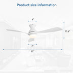 52" Low Profile Ceiling Fan with Lights, Quiet Reversible DC Motor