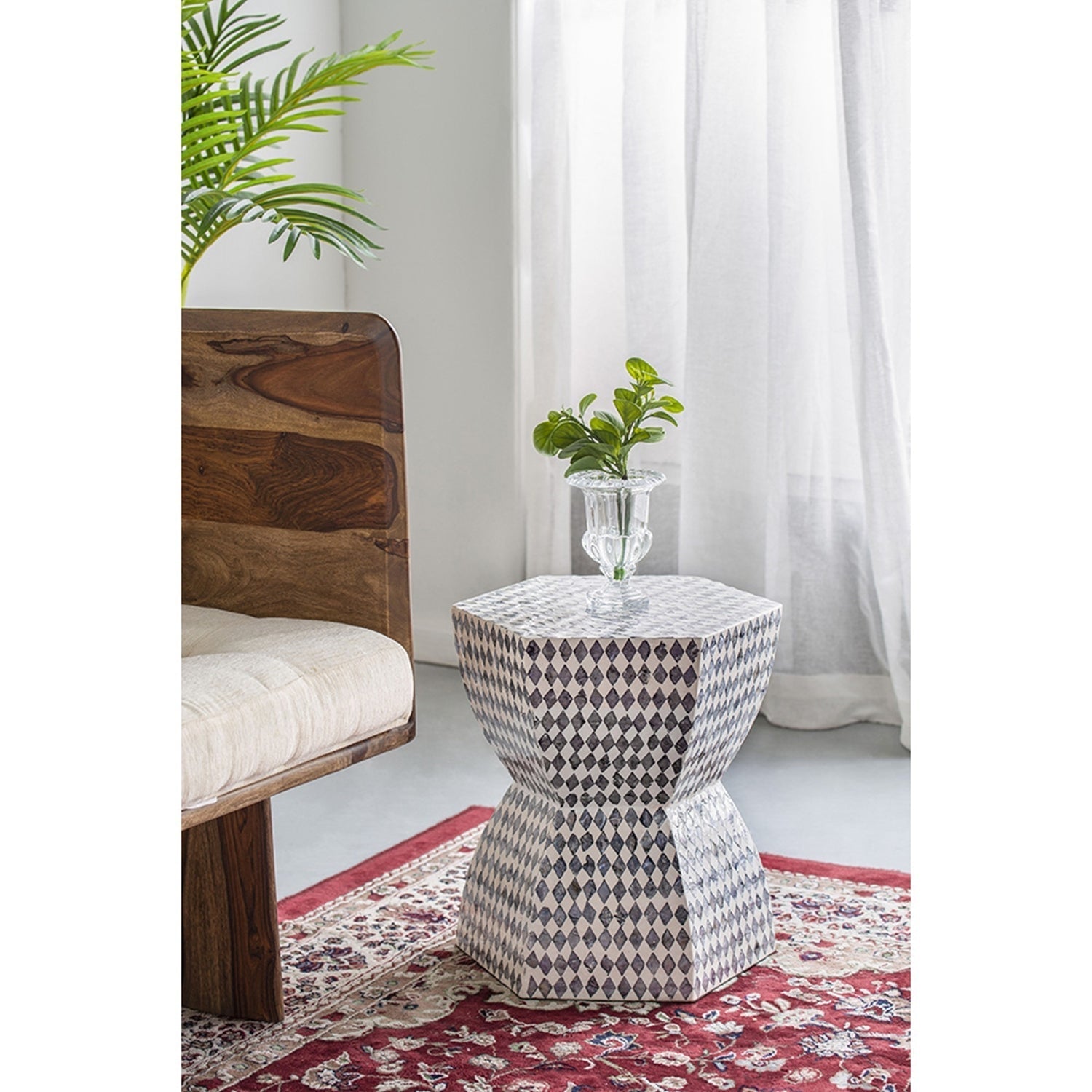 15x13x17' Hexagonal Garden Capiz Stool Accent Side Table
