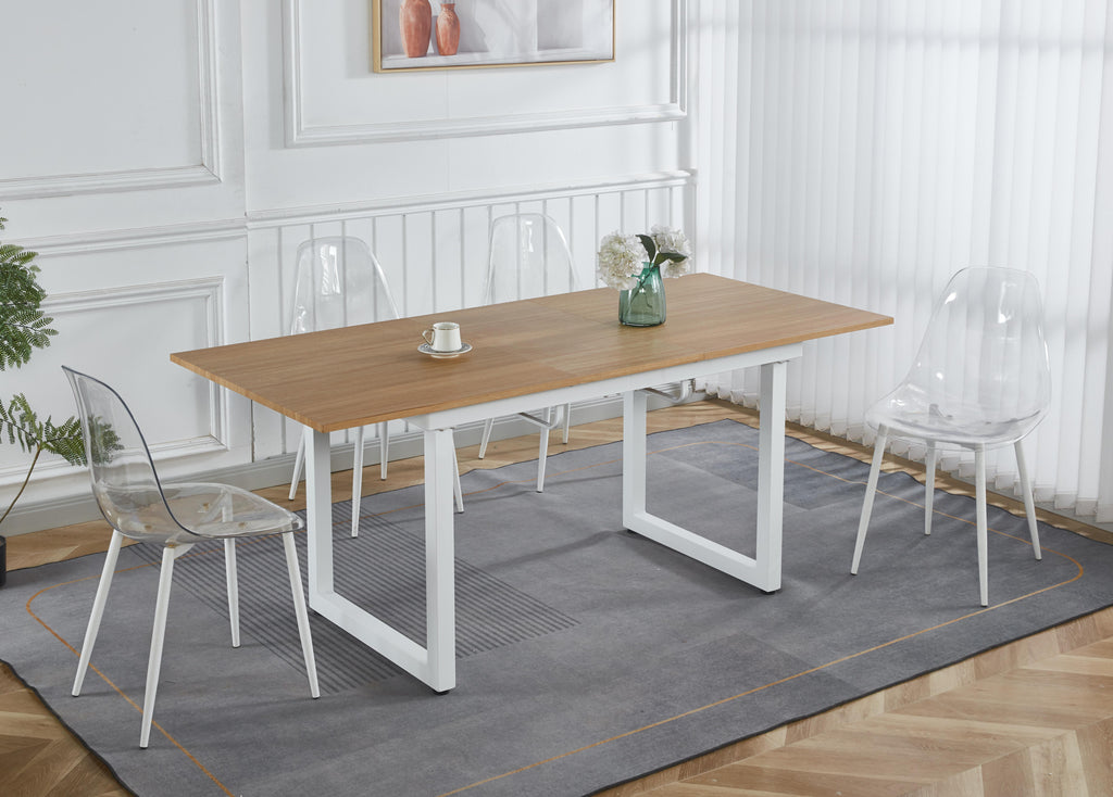 Oak Color Square Extendable Dining Table with Metal Leg