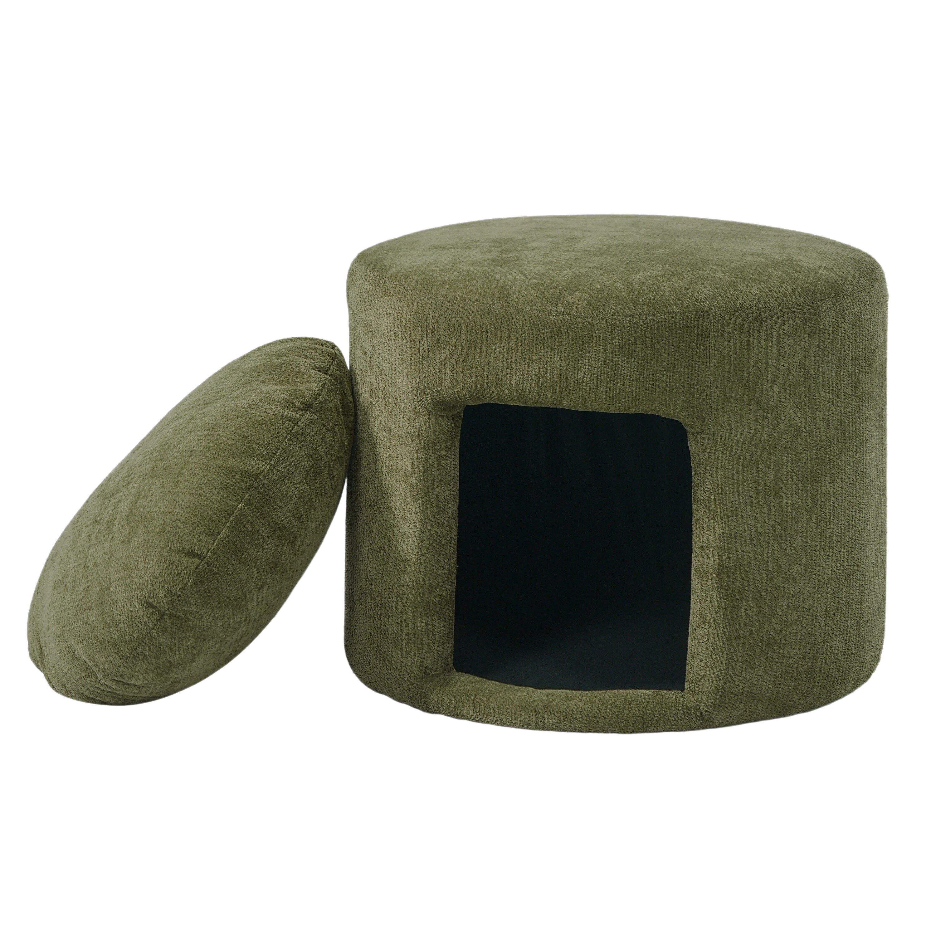 Green Pet Friendly Ottoman with Removable Pet Cushion
