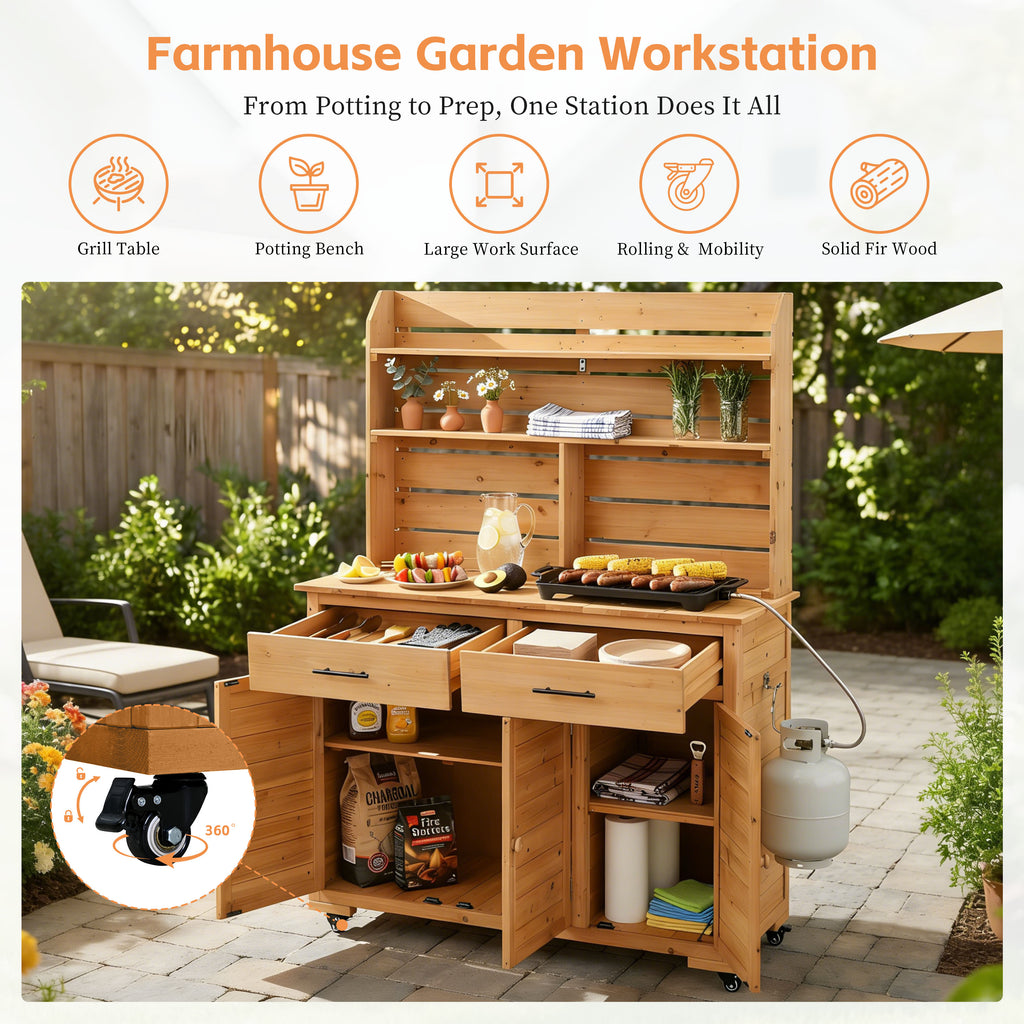 TOPMAX 65''H Large Garden Potting Bench with Lockable Wheel