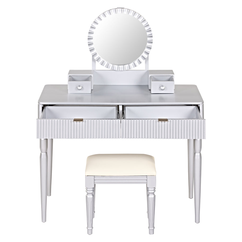 Luxury Vanity Desk with Round Mirror
