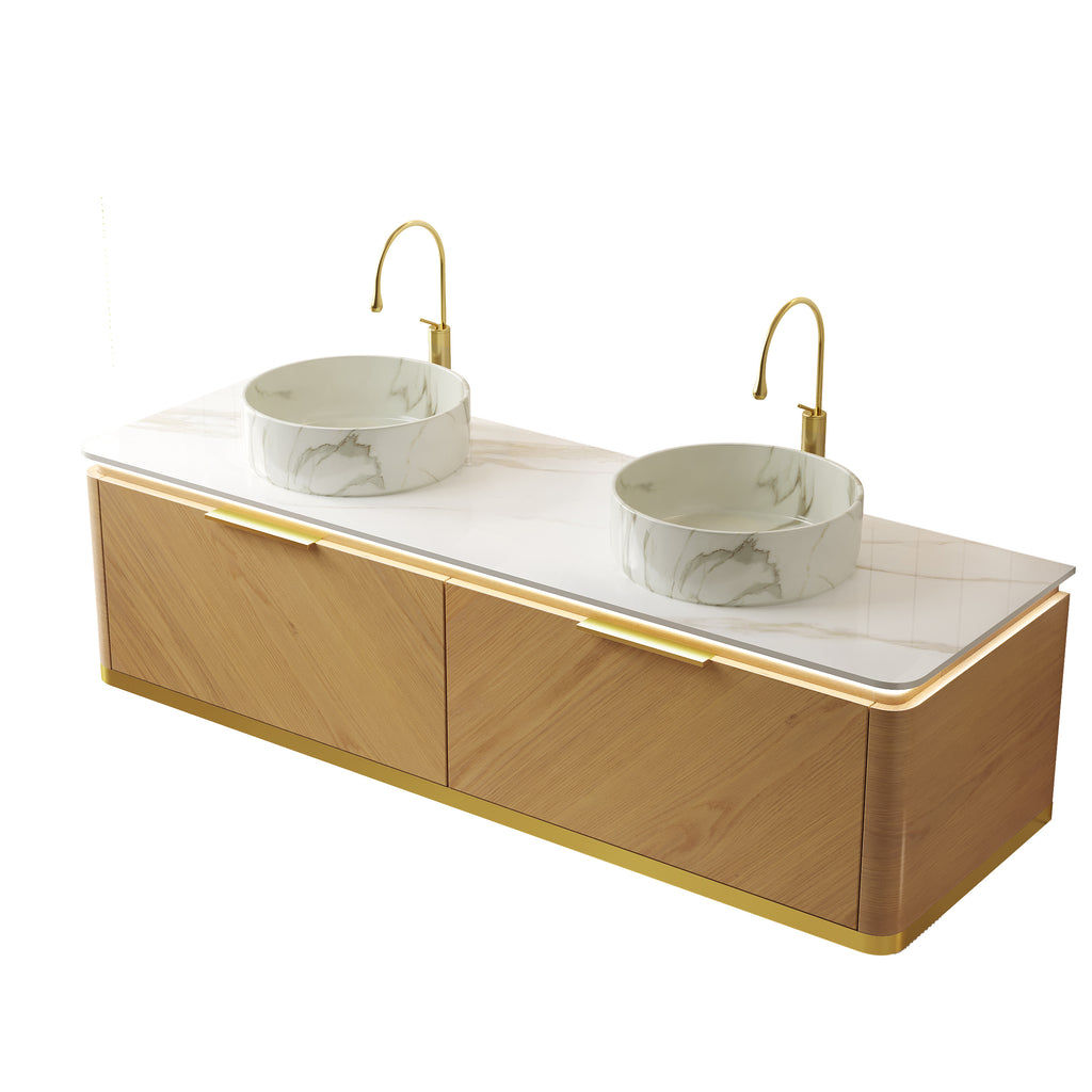 DIPA 60" Bathroom Vanity & Sinks, Floating Plywood Storage Cabinet