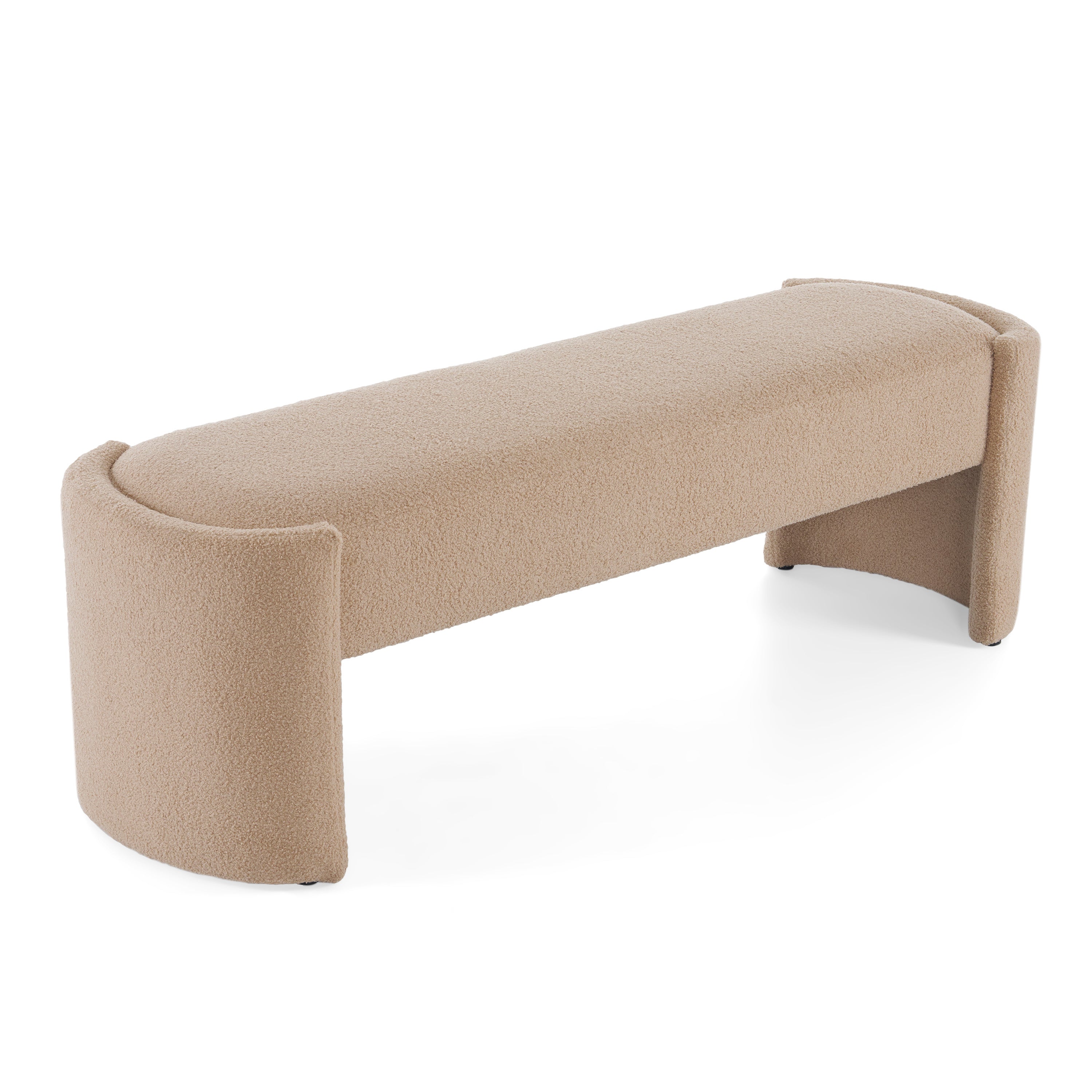 Elegant and Simple Long-Shaped Ottoman Bench, Light Camel