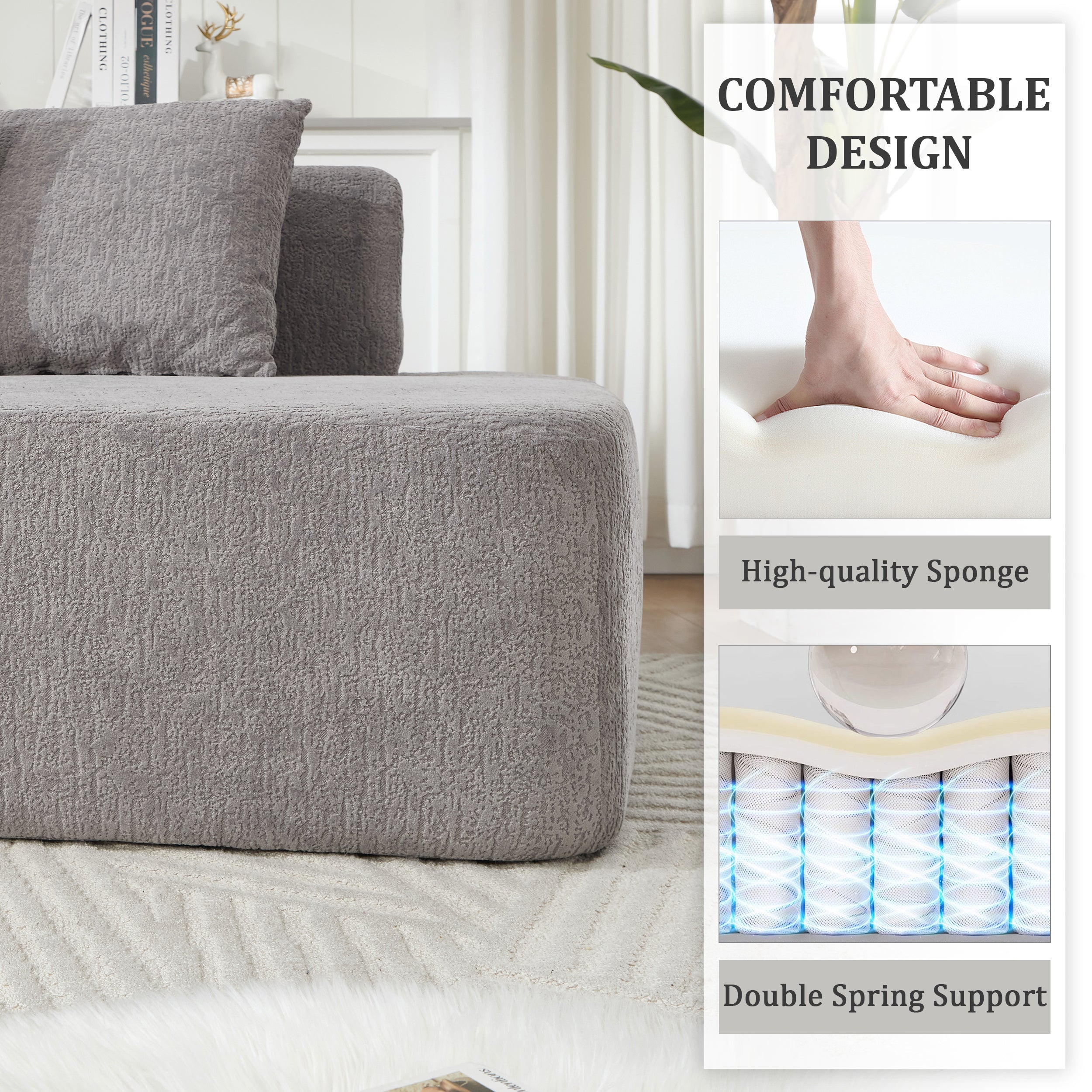 Compression Sectional Couch with Comfy Chaise