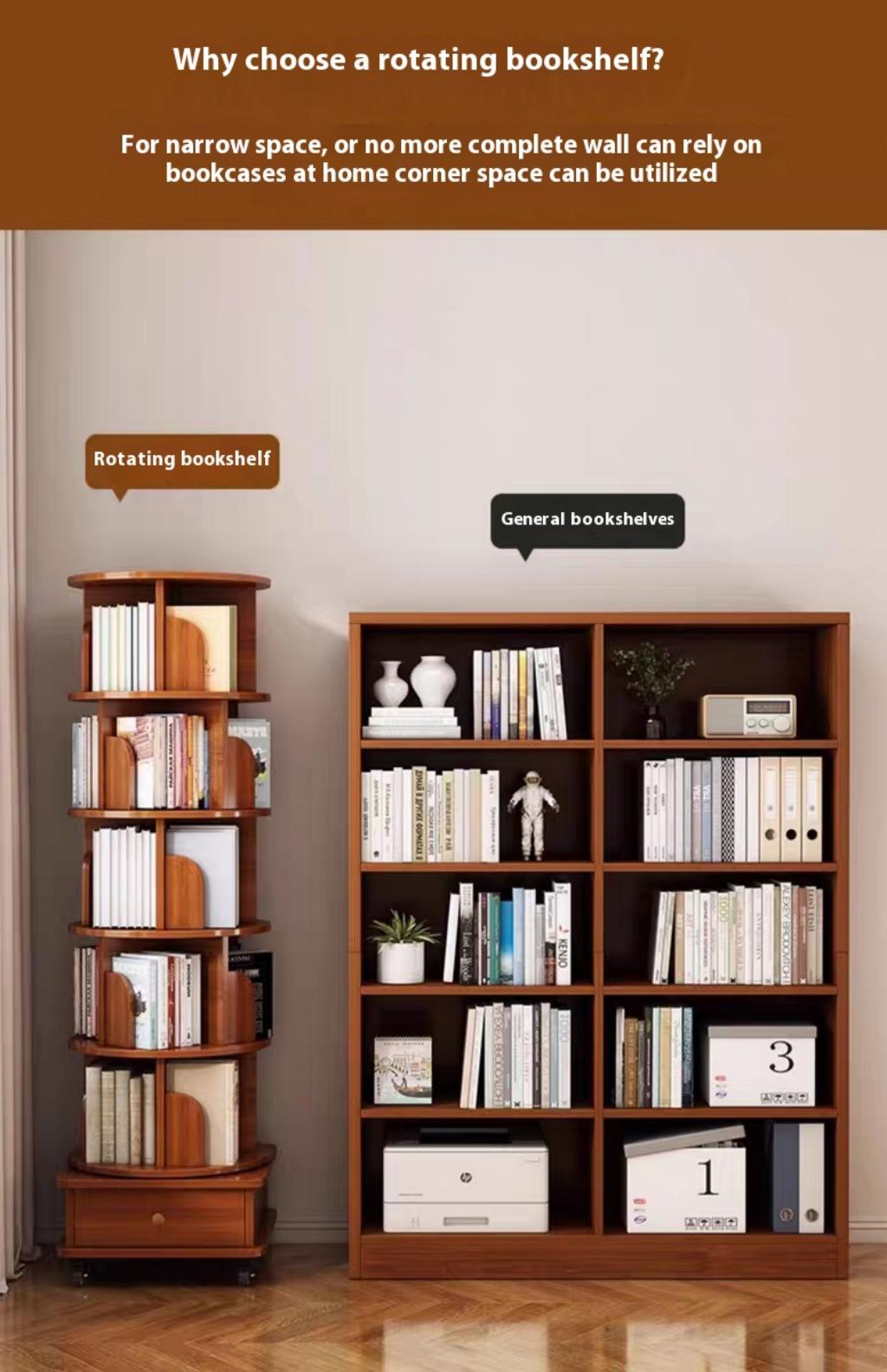 Upgraded Rotating Bookshelf - 360° Display Corner Rack