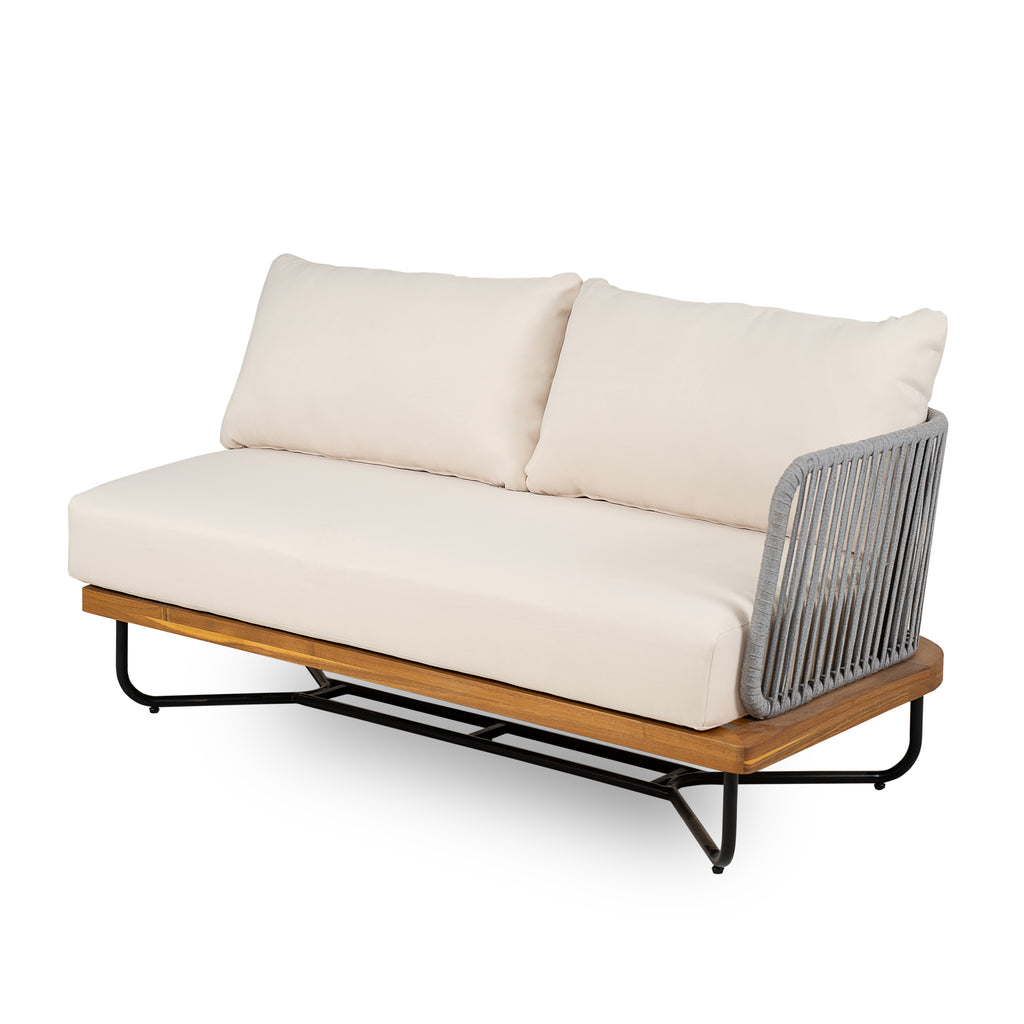 Lucca Outdoor 6 Seater Acacia Wood and Rope Woven Patio Conversation Set