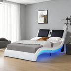 Faux Leather Upholstered Platform Bed Frame with LED Lighting