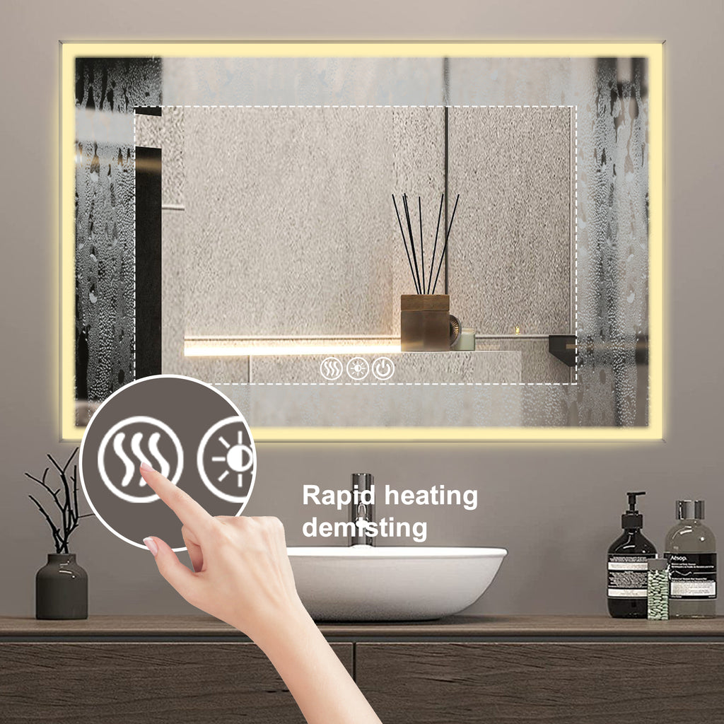 48" x 32" LED Bathroom Mirror with Brushed Aluminum Frame