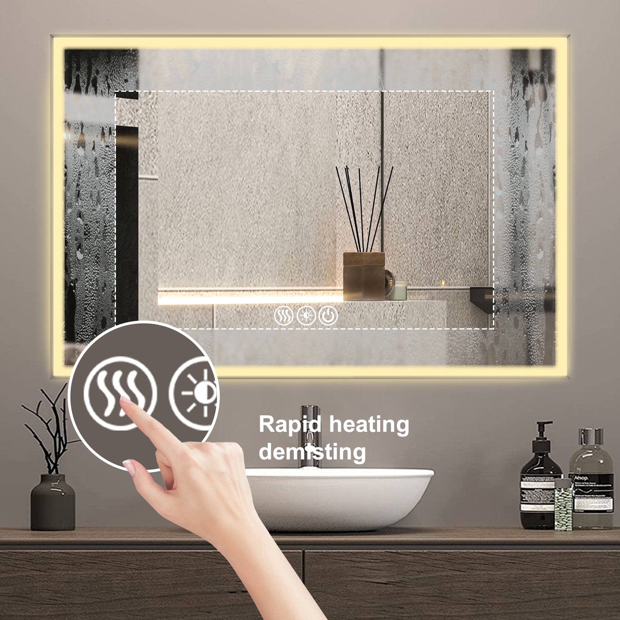 48" x 32" LED Bathroom Mirror with Brushed Aluminum Frame