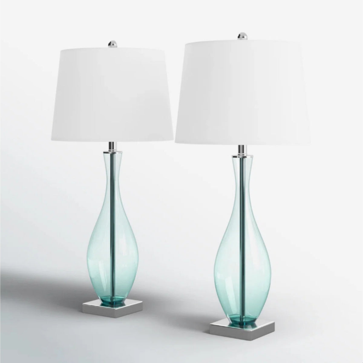 Glass Table Lamps Set of 2, 30 Inch Tall, 3-Way Dimmable with USB Charging, Blue