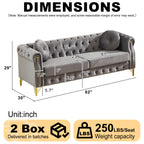 82-Inch Velvet Chesterfield Sofa with Two Round Pillows