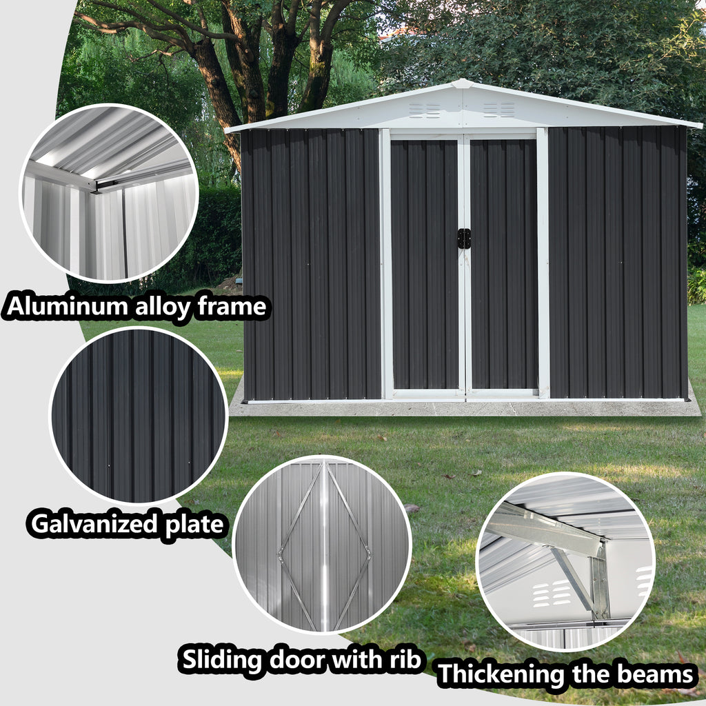 8x6 Feet Apex Roof Dark Metal Garden Storage Shed
